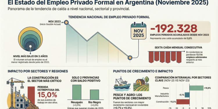 El empleo formal en Argentina continúa en descenso con una pérdida de 314.000 puestos desde la asunción de Milei